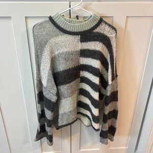 Free People Black and Cream Striped Turtleneck Sweater